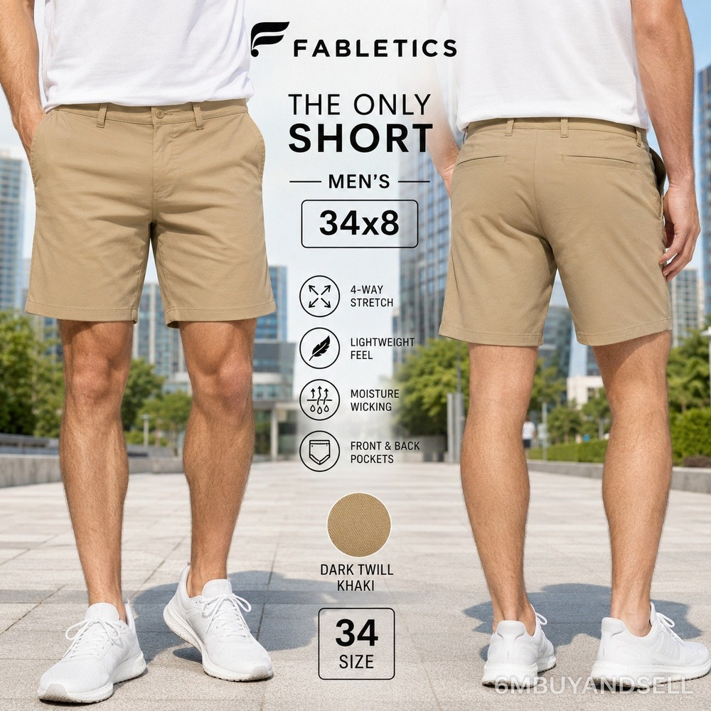 Fabletics The Only Short Mens 34 Dark Twill Khaki Tan Flat Front SO2500585-1726